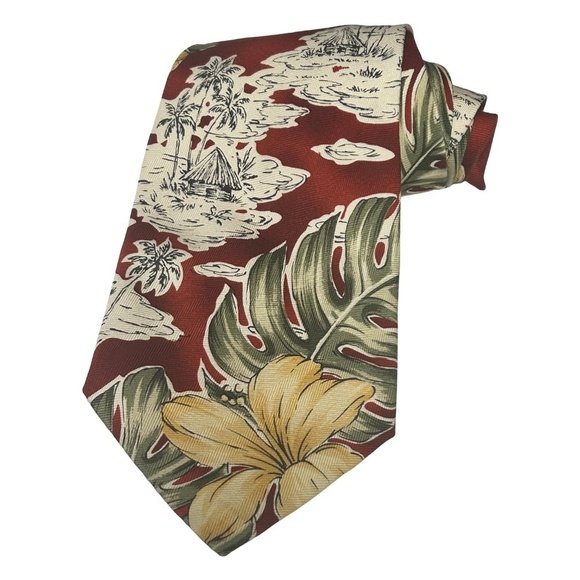 Tommy Bahama Neck Tie Floral Ferns Textured 100% Silk Embossed Monogram Tipping - Picture 4 of 14